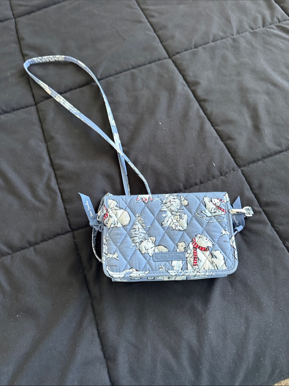 Vera Bradley Blue Quilted Crossbody Wallet with Polar Bear Print